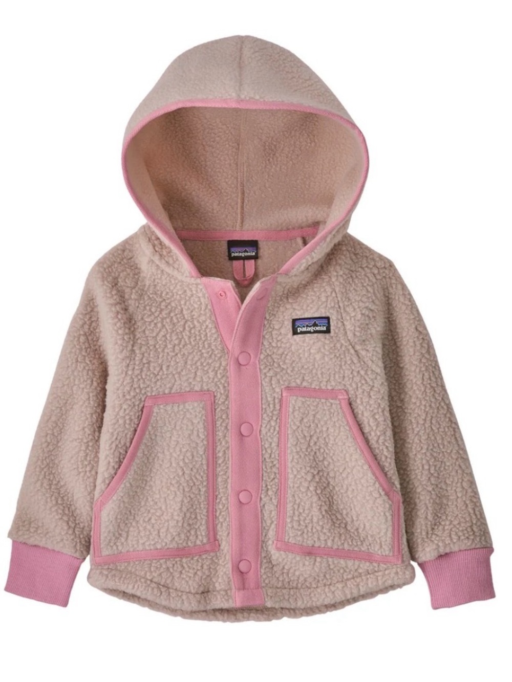 Patagonia Baby Hooded Sherpa Retro Pile Jacket Cream & Pink 12-18 months